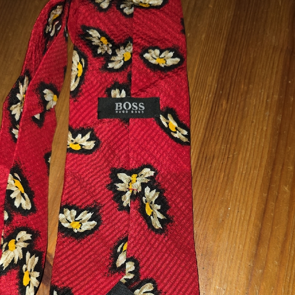 Hugo Boss Red Tie with Floral Design